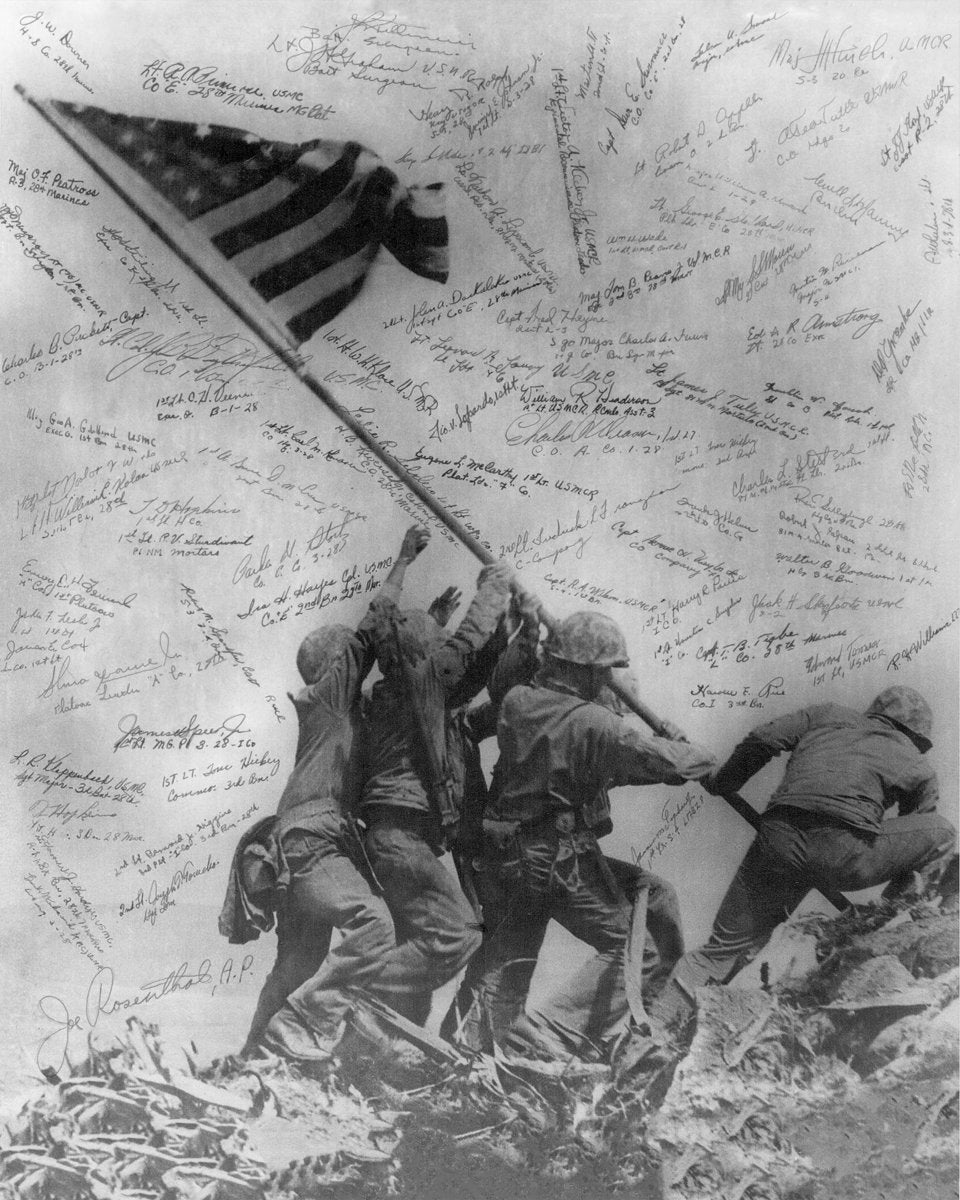 Iwo Jima Officer Signed Photograph 25.75"x 29.50" Rustic Frame