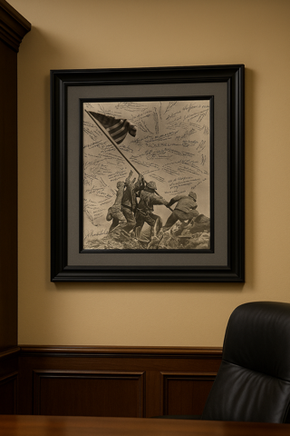 Iwo Jima Officer Signed Photograph 25.75x29.50" Contemporary Frame