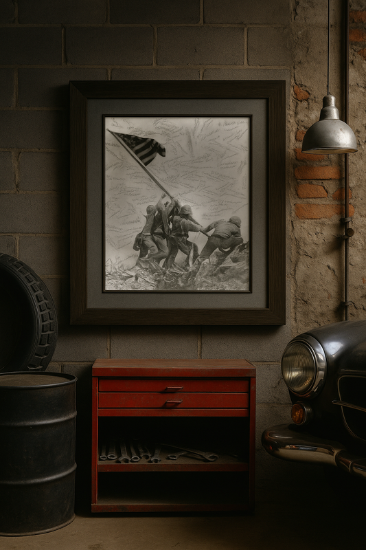 Iwo Jima Officer Signed Photograph 16"x 20" Rustic Frame