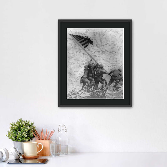 Iwo Jima Signed Photograph 16"x20" Smooth Black with White Core Frame